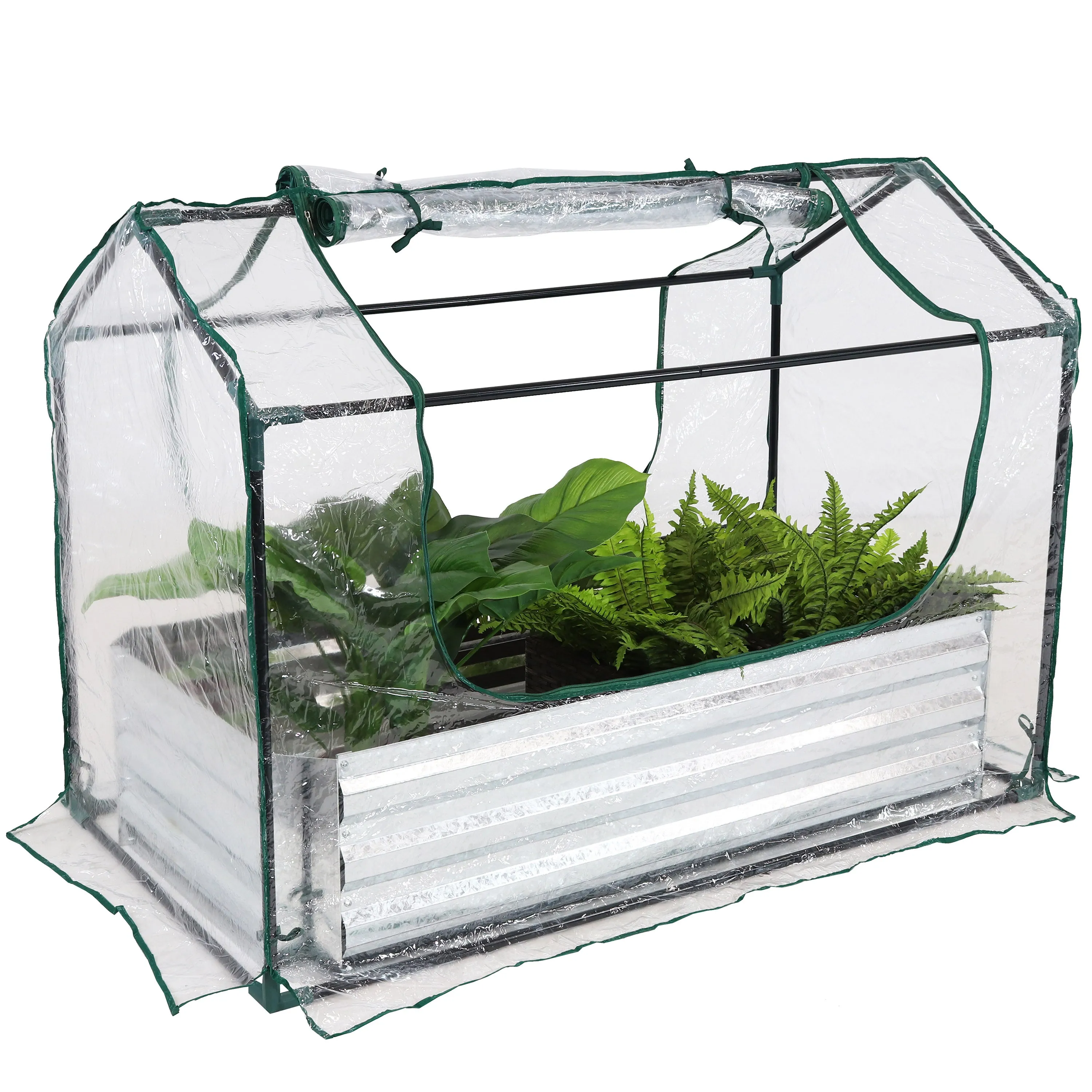 Sunnydaze Steel Raised Garden Bed and Mini Greenhouse Kit - Clear