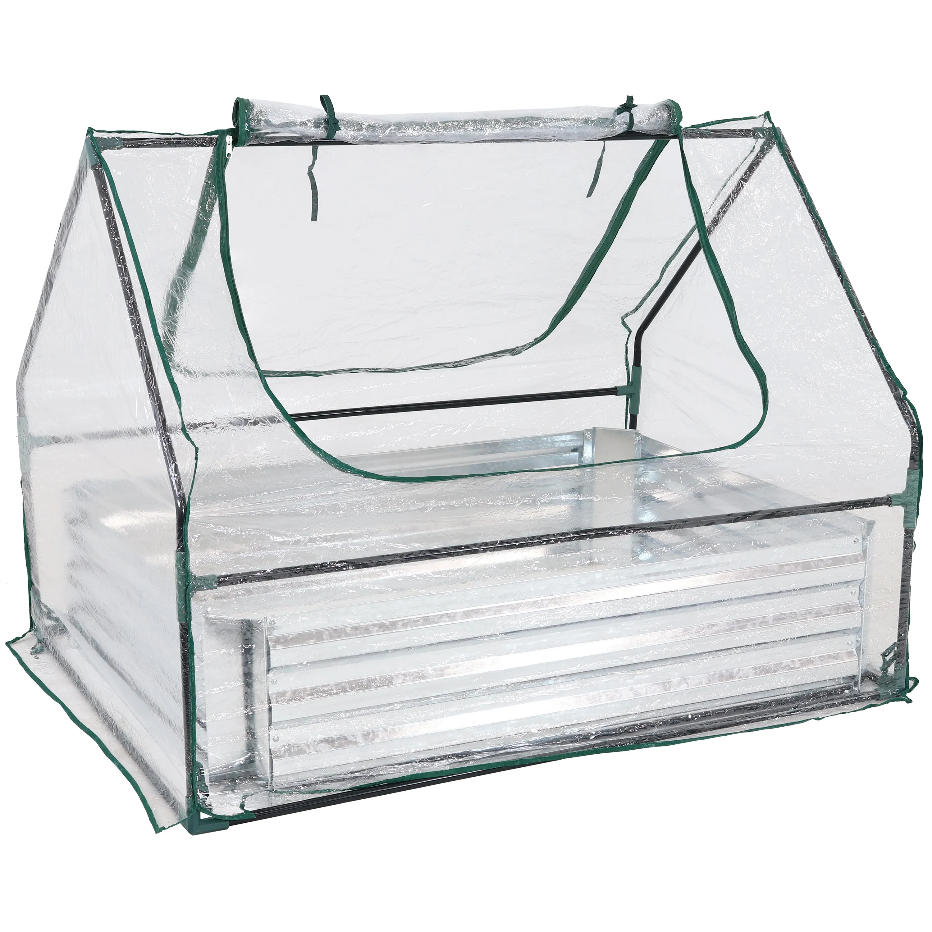 Sunnydaze Steel Raised Garden Bed and Mini Greenhouse Kit - Clear