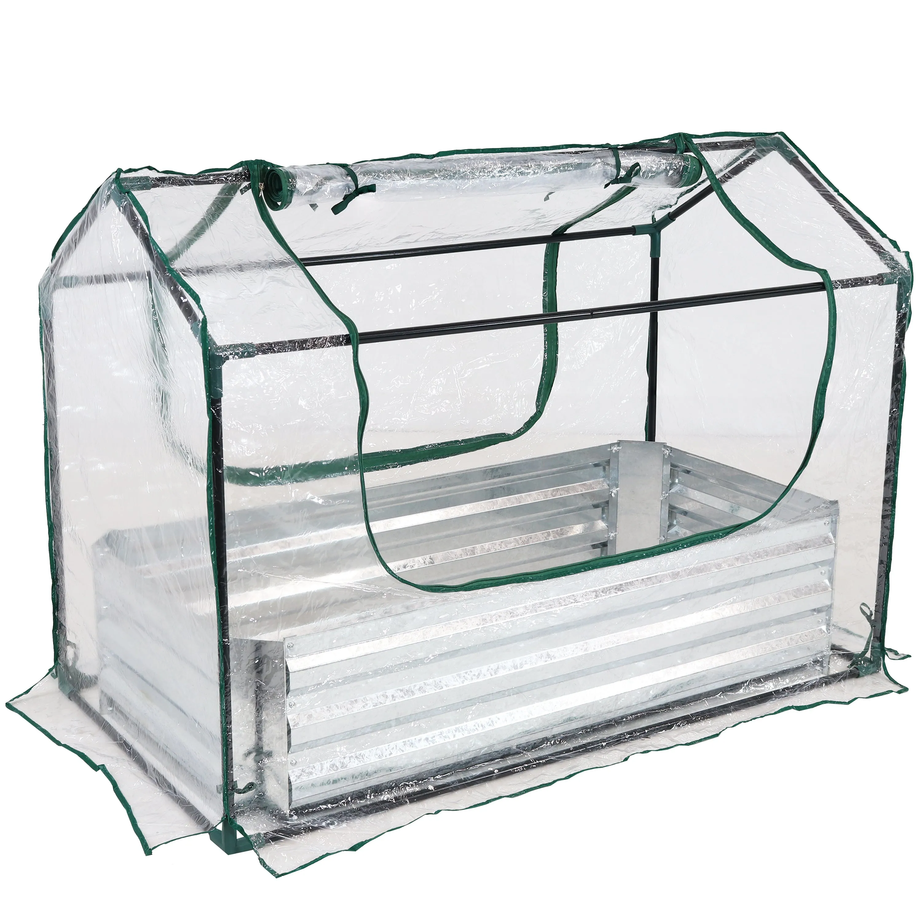 Sunnydaze Steel Raised Garden Bed and Mini Greenhouse Kit - Clear