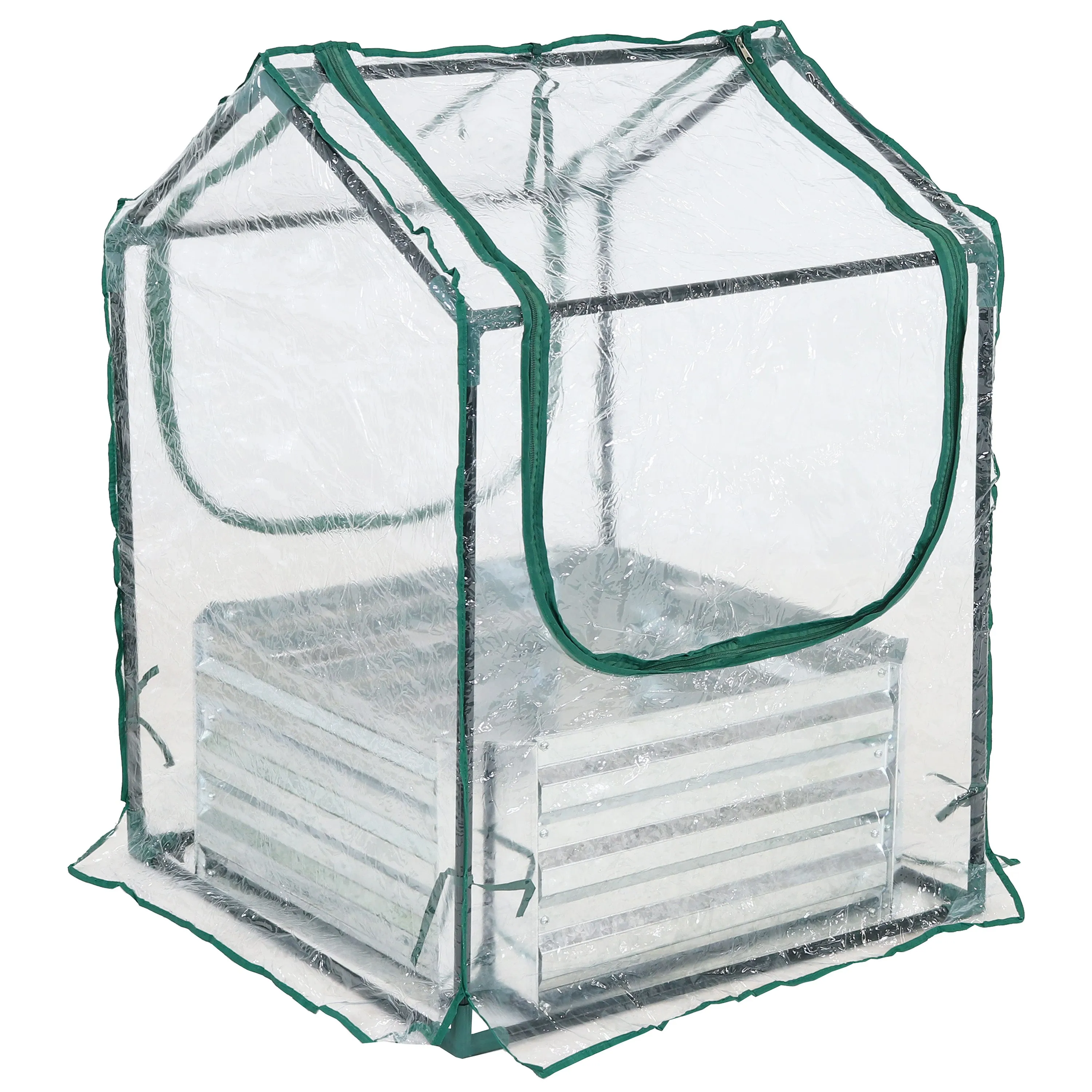 Sunnydaze Steel Raised Garden Bed and Mini Greenhouse Kit - Clear