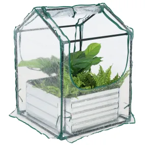 Sunnydaze Steel Raised Garden Bed and Mini Greenhouse Kit - Clear