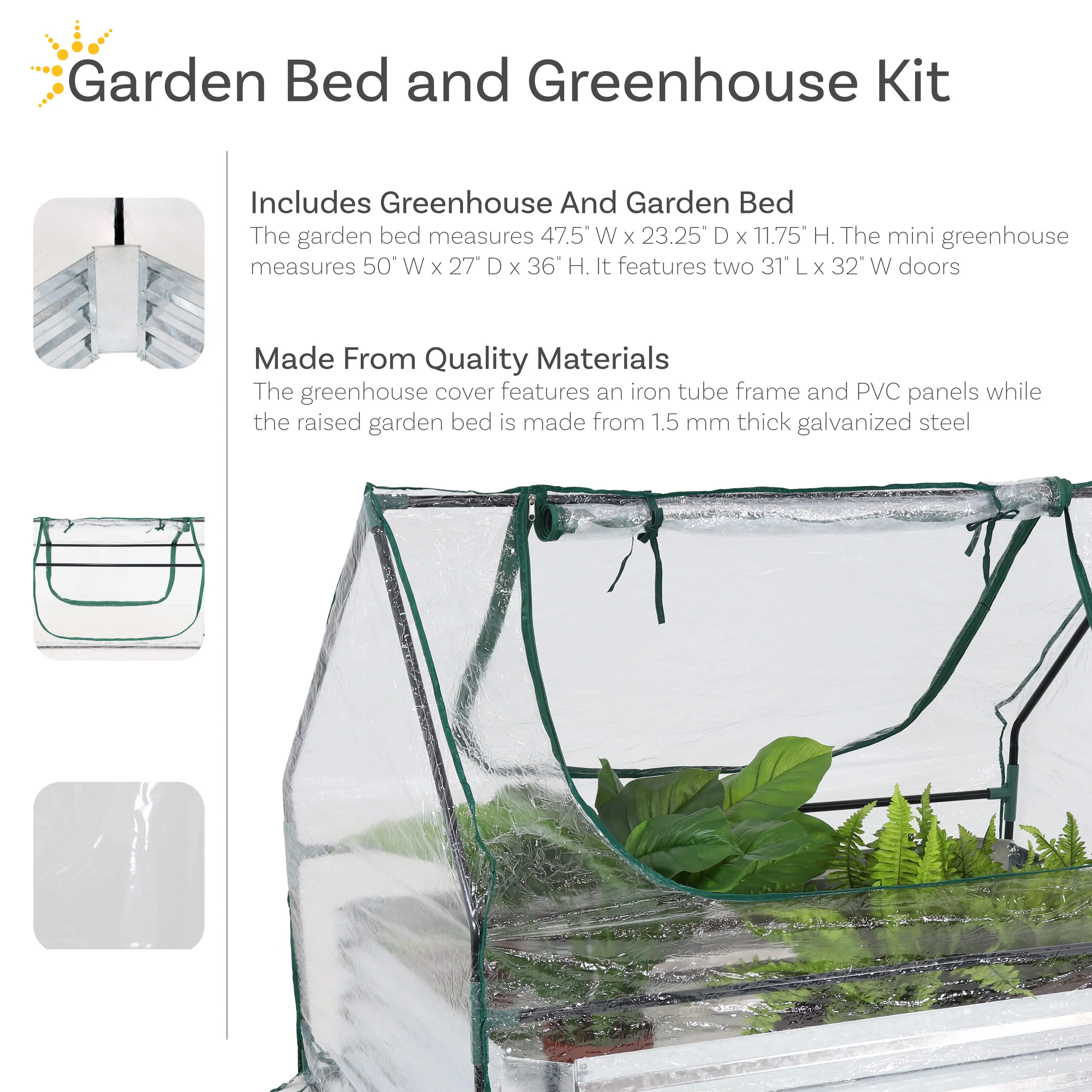 Sunnydaze Steel Raised Garden Bed and Mini Greenhouse Kit - Clear