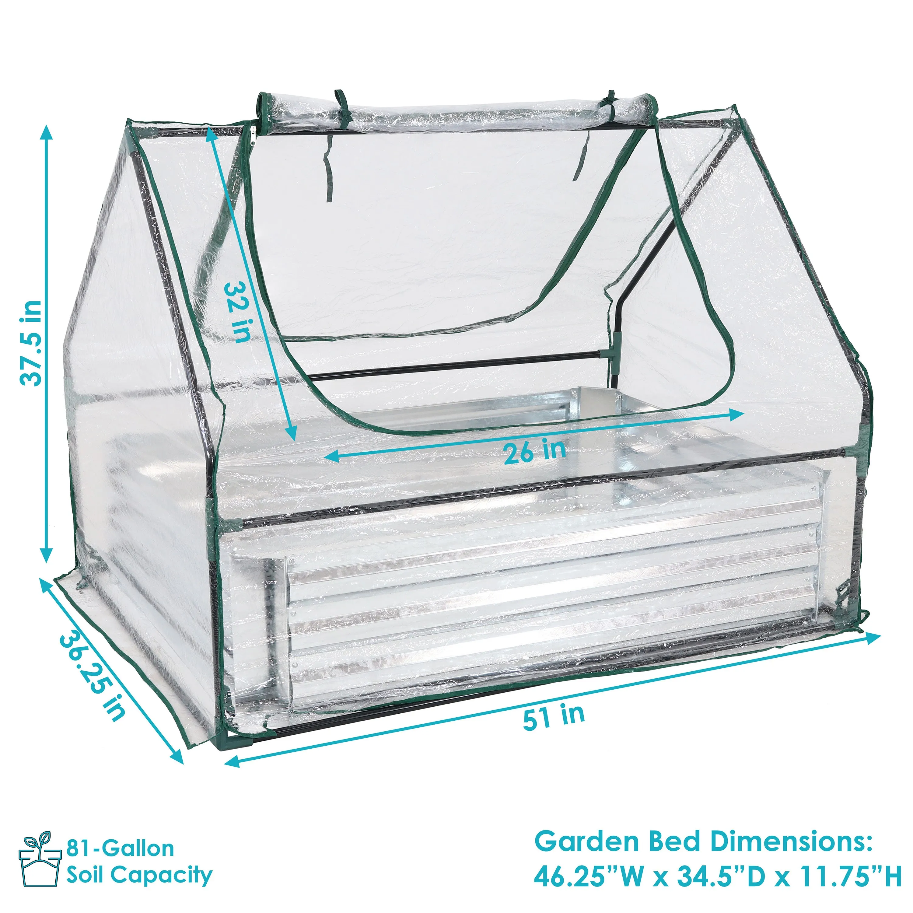 Sunnydaze Steel Raised Garden Bed and Mini Greenhouse Kit - Clear