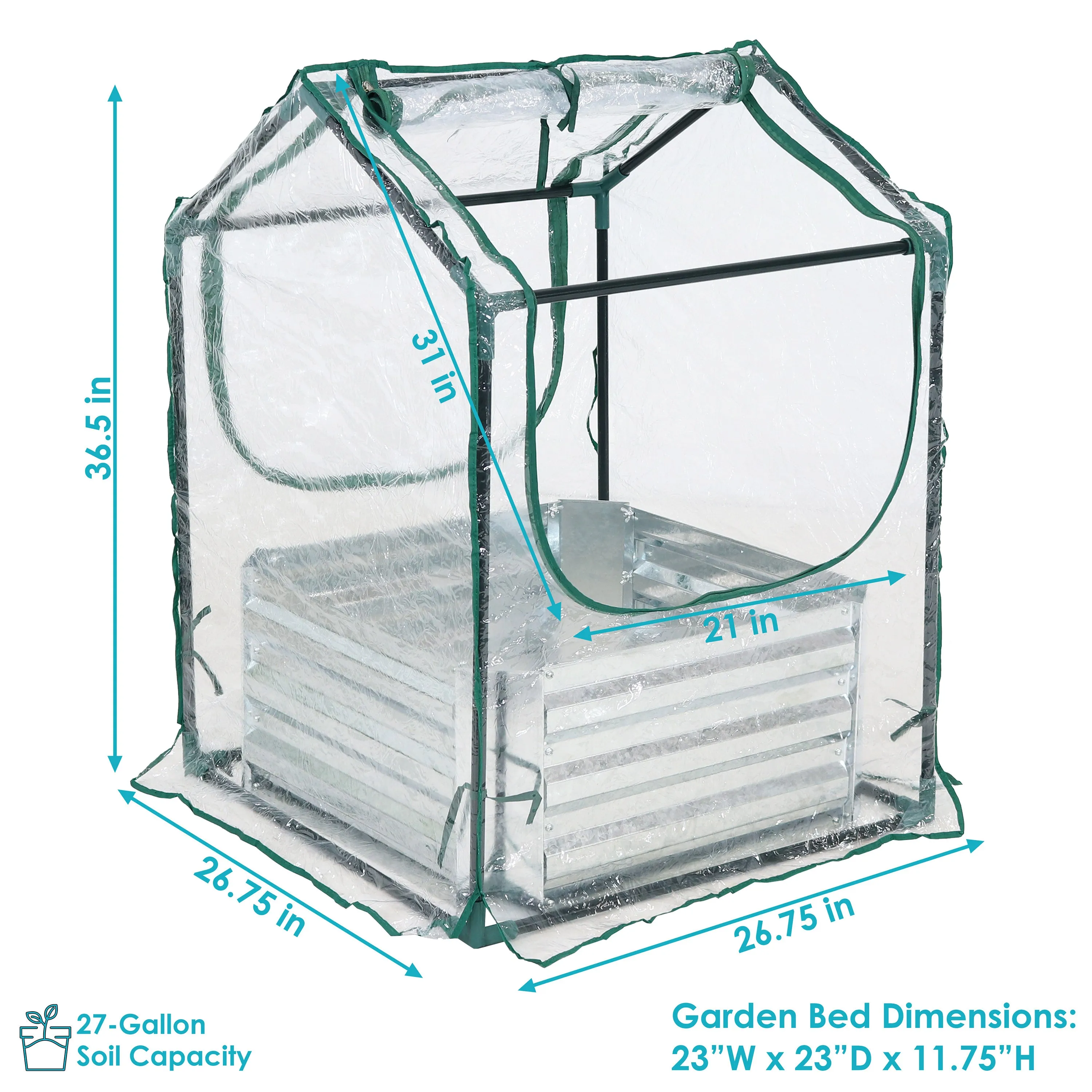 Sunnydaze Steel Raised Garden Bed and Mini Greenhouse Kit - Clear