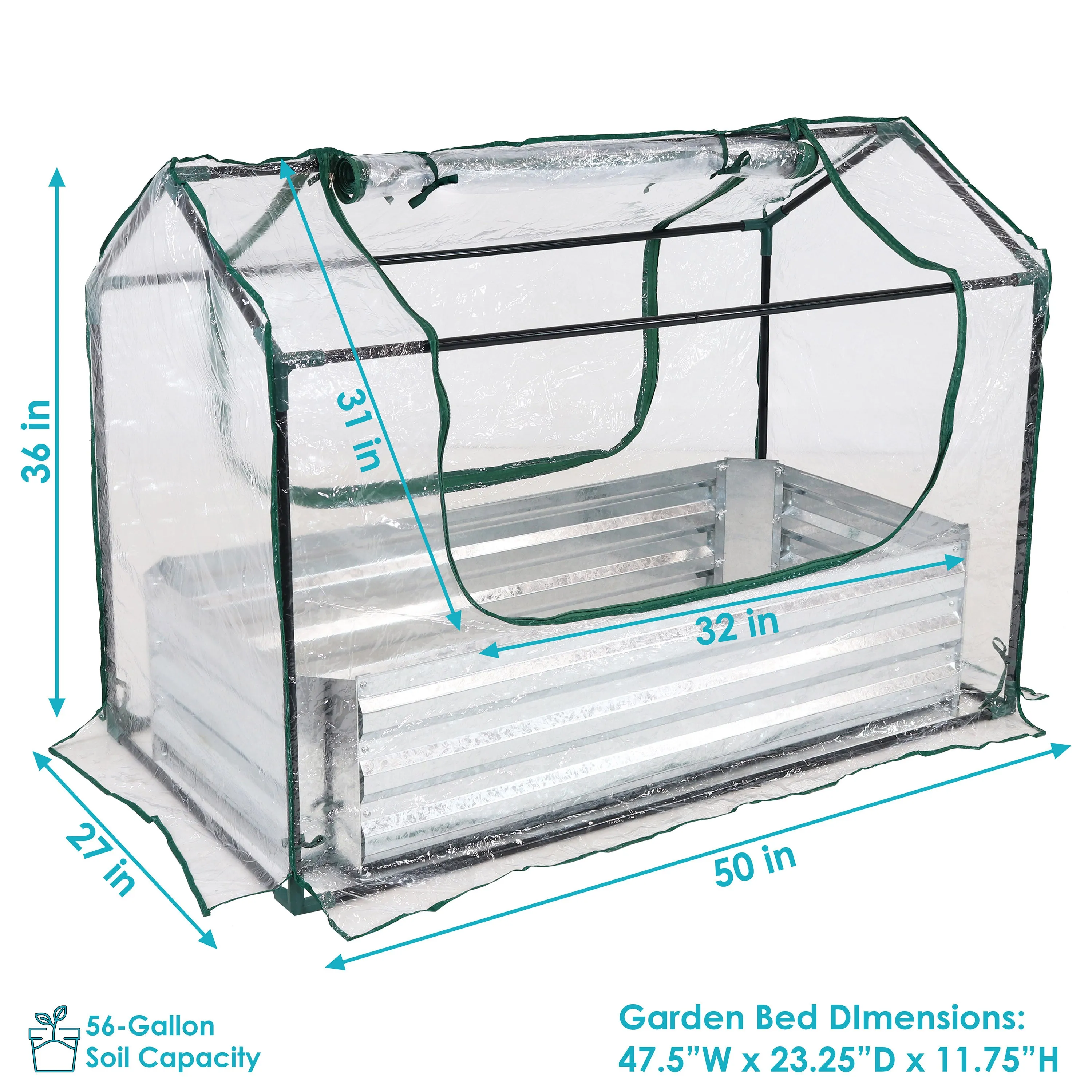 Sunnydaze Steel Raised Garden Bed and Mini Greenhouse Kit - Clear