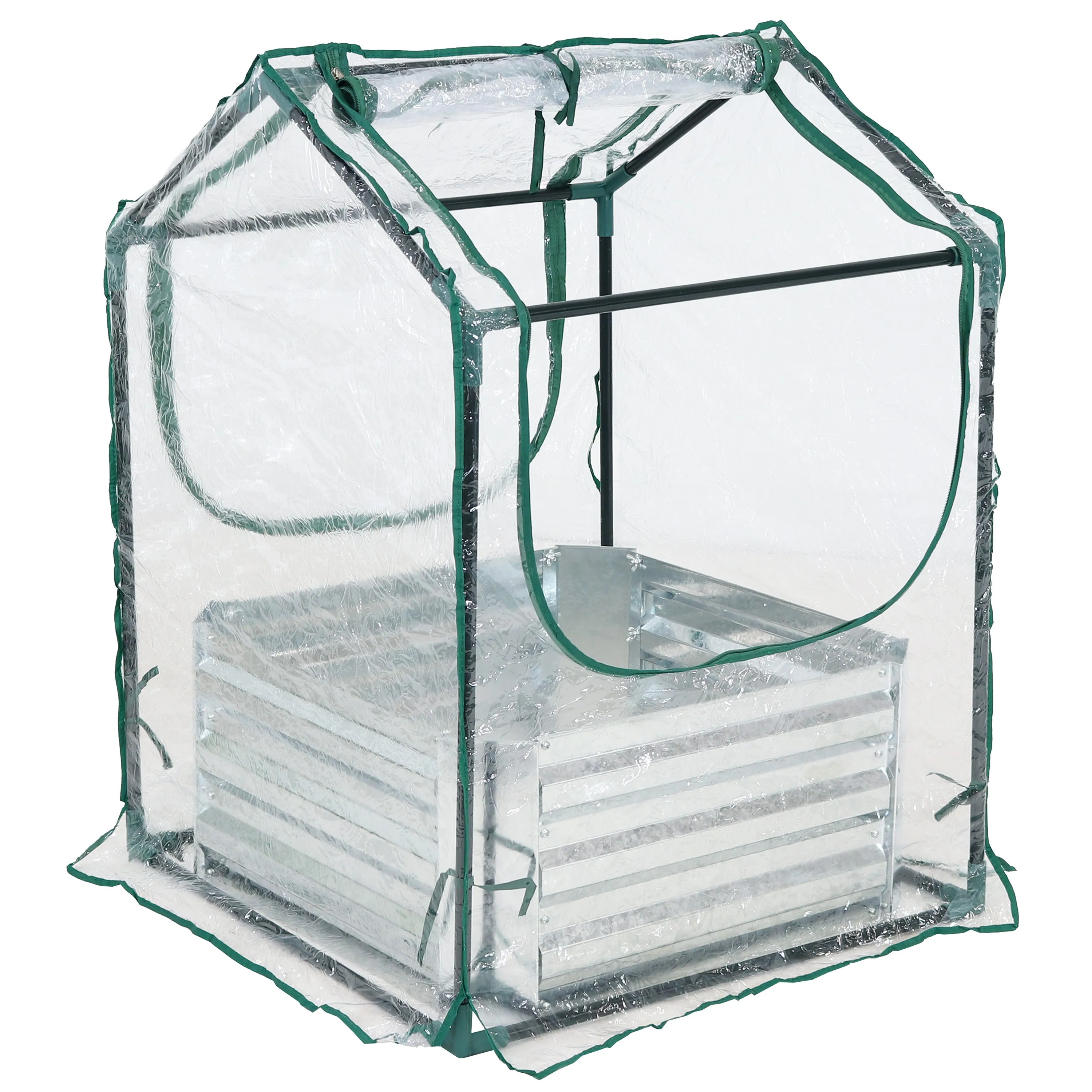 Sunnydaze Steel Raised Garden Bed and Mini Greenhouse Kit - Clear