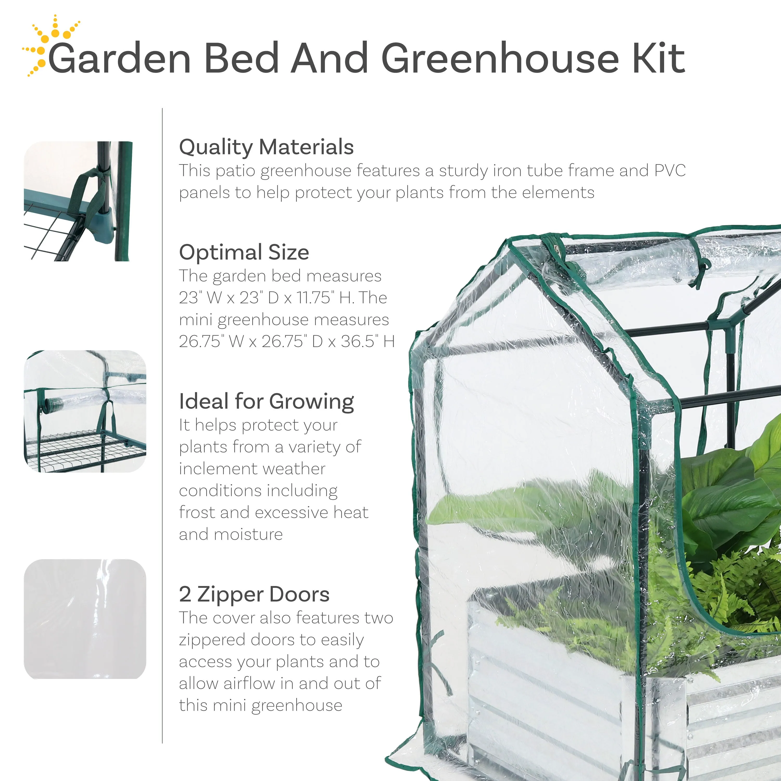 Sunnydaze Steel Raised Garden Bed and Mini Greenhouse Kit - Clear