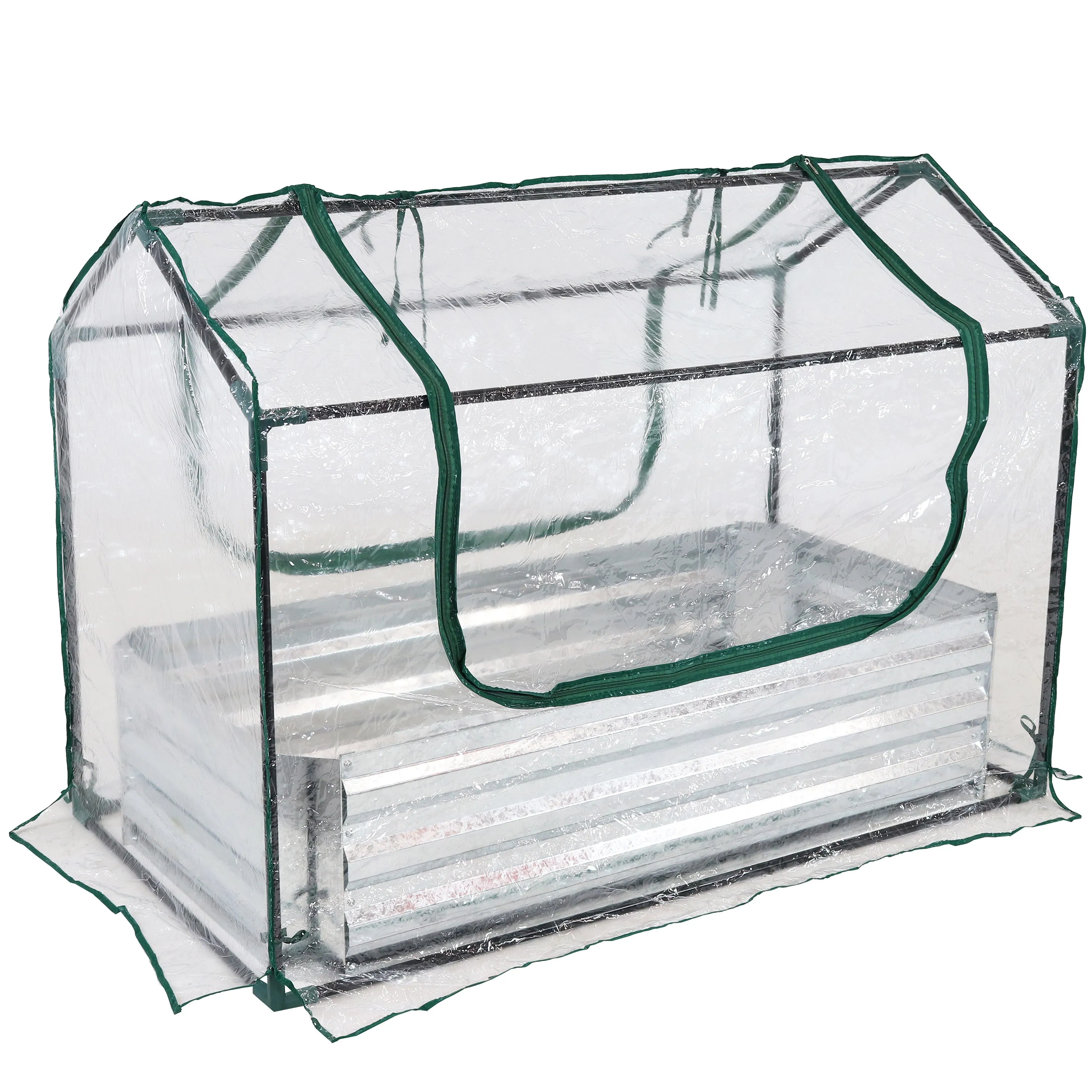 Sunnydaze Steel Raised Garden Bed and Mini Greenhouse Kit - Clear
