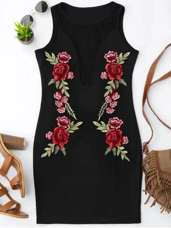 TastyHottie - Stunning Floral Patched Fishnet Bodycon Dress