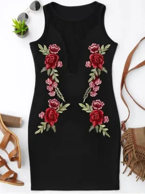 TastyHottie - Stunning Floral Patched Fishnet Bodycon Dress