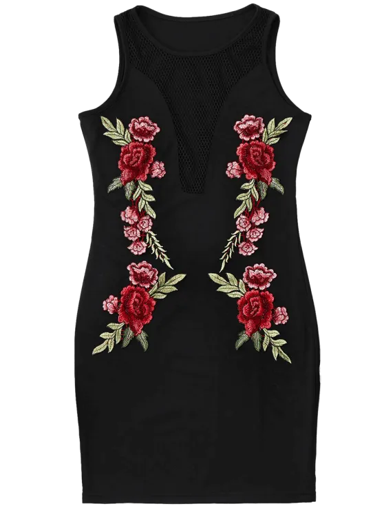 TastyHottie - Stunning Floral Patched Fishnet Bodycon Dress