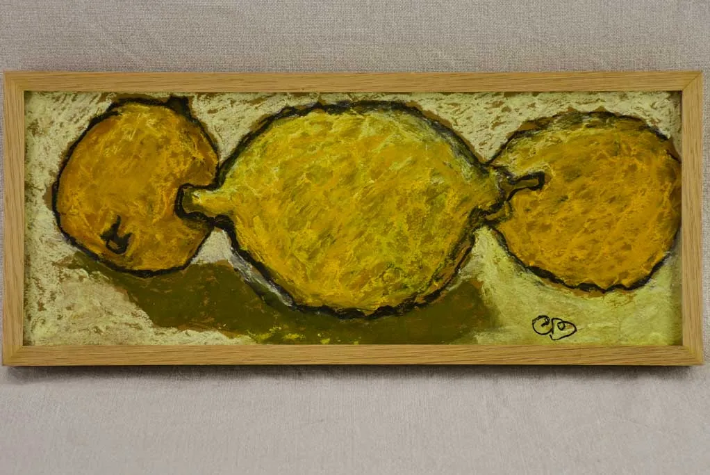 Three lemons - Caroline Beauzon - pastel on craft paper 17¼" x  7½"