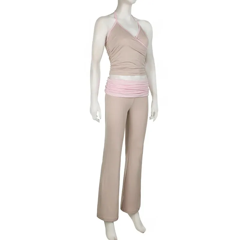 Trendy Surplice Top & Ruched Leggings Set for Casual Style
