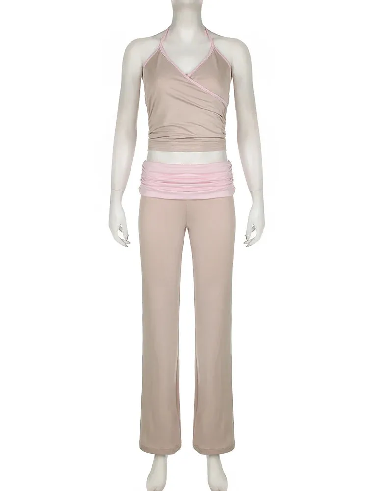 Trendy Surplice Top & Ruched Leggings Set for Casual Style