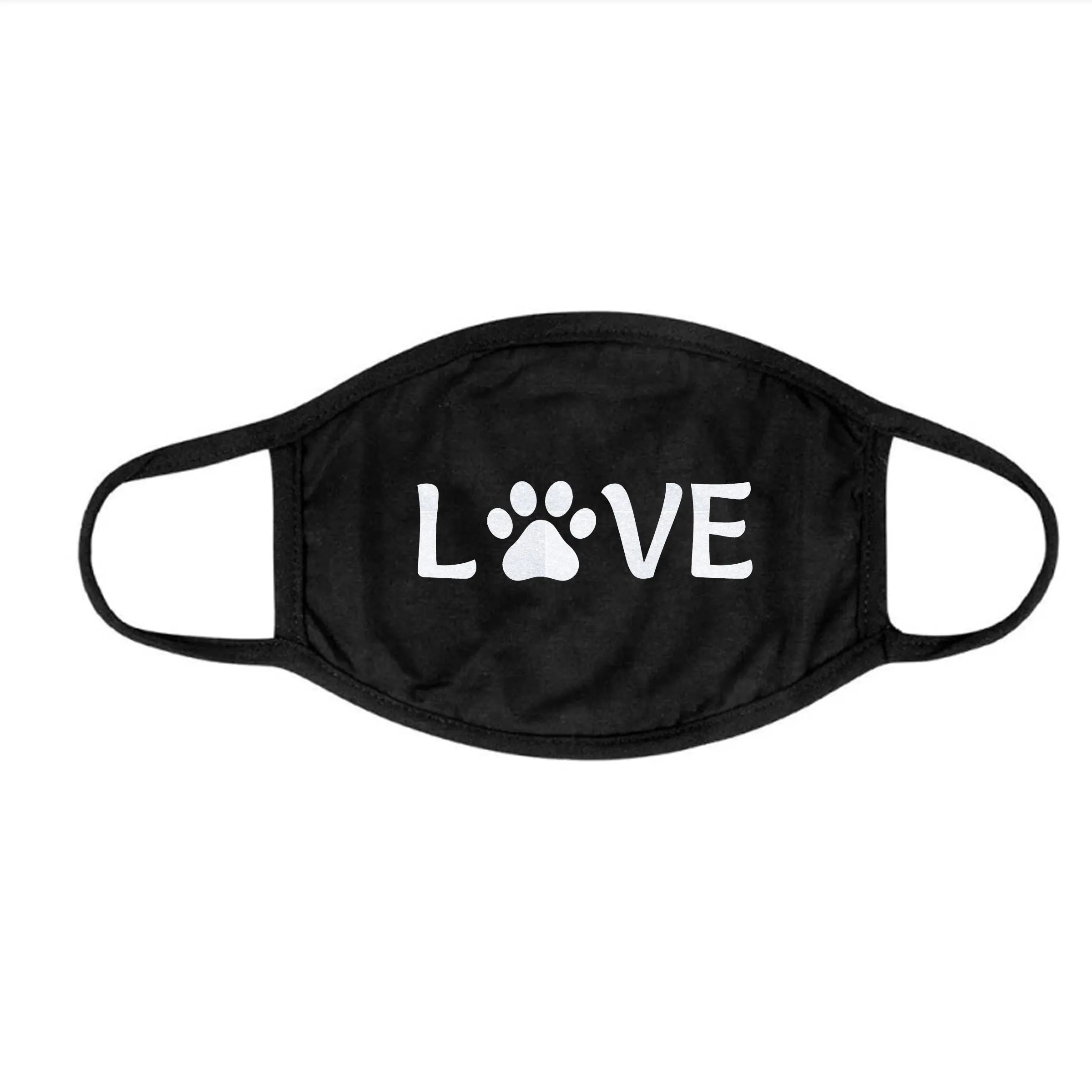 Two Layer Cotton Glitter Love with Paw Print Face Mask