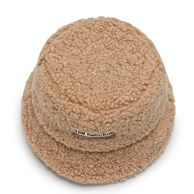 Unisex Harajuku Bucket Hat Graffiti Letter Women Men Fishing Fisherman Hat Autumn Winter Lamb Wool Outdoor Warm Panama Cap