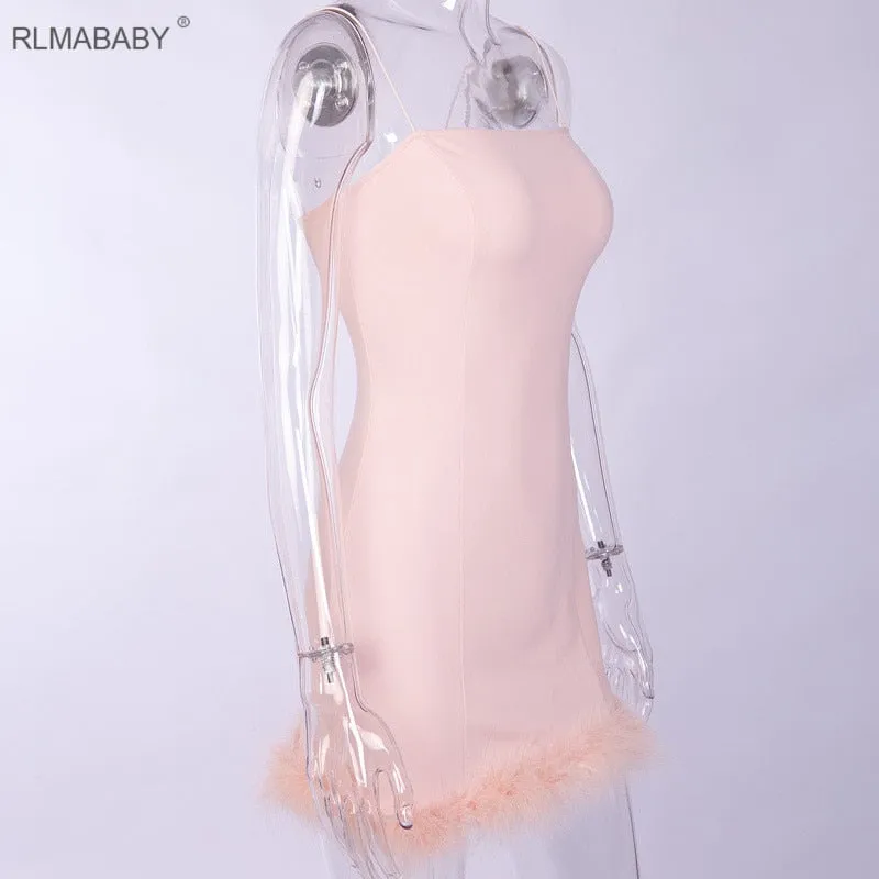 VenusFox Feather Patchwork Sexy Bodycon Mini Dress