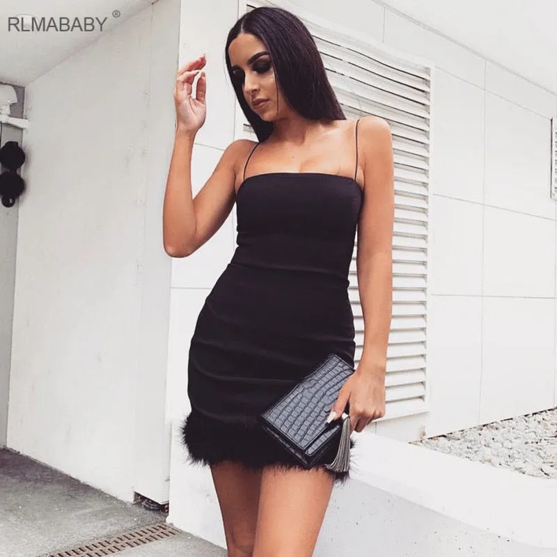 VenusFox Feather Patchwork Sexy Bodycon Mini Dress