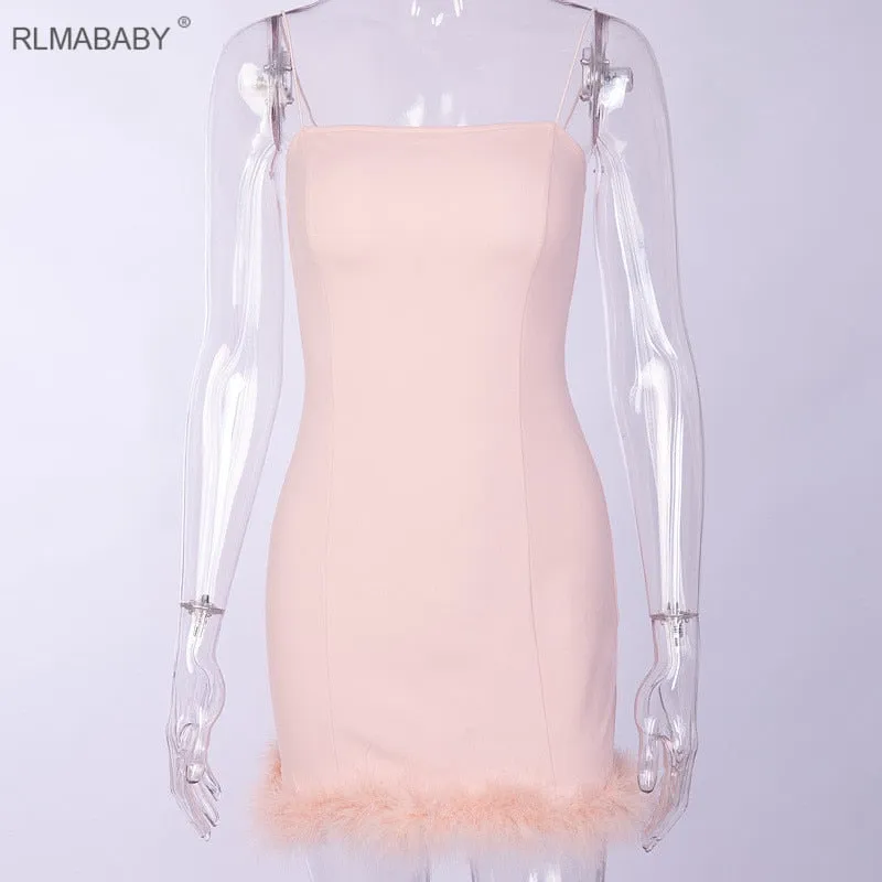 VenusFox Feather Patchwork Sexy Bodycon Mini Dress