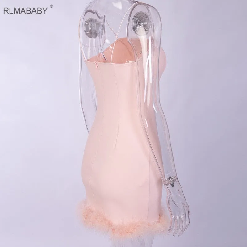 VenusFox Feather Patchwork Sexy Bodycon Mini Dress