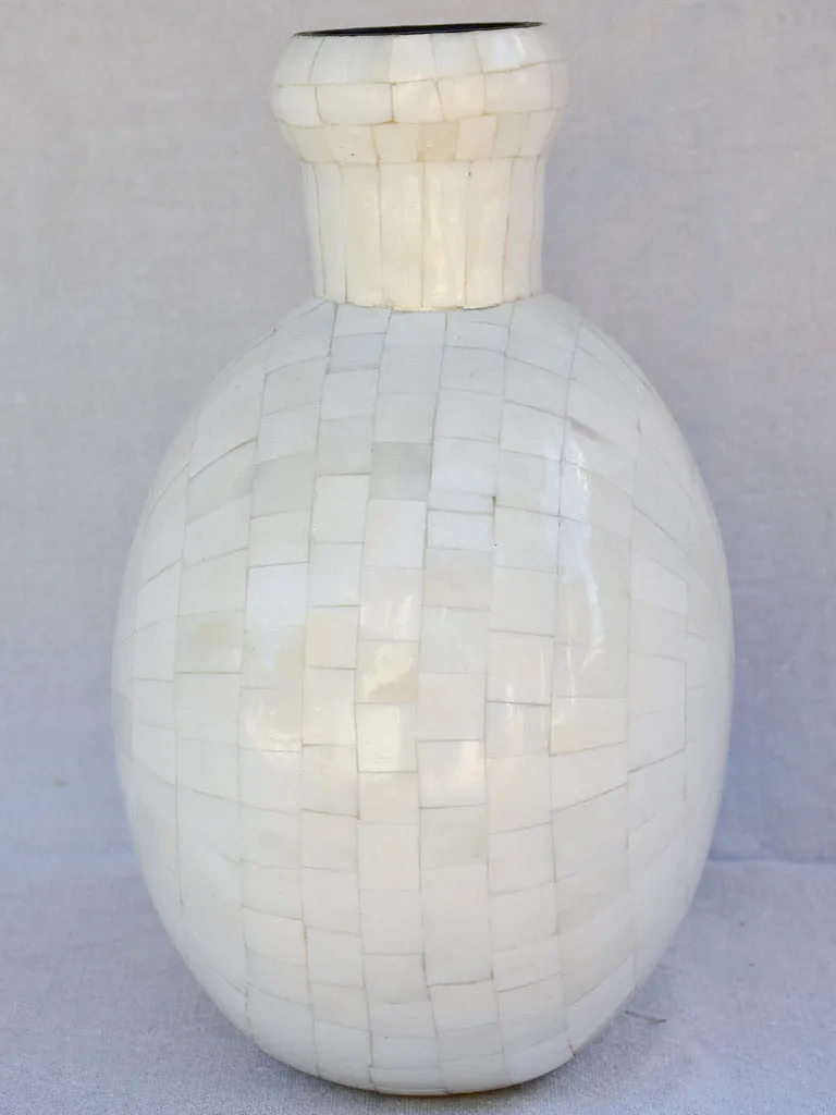 Vintage vase clad in mosaic bone 9"