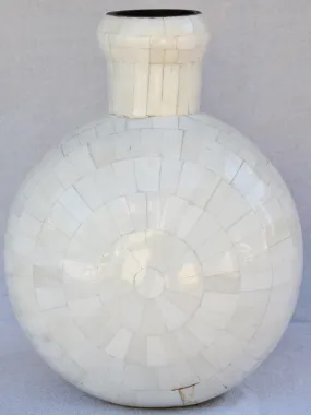 Vintage vase clad in mosaic bone 9"