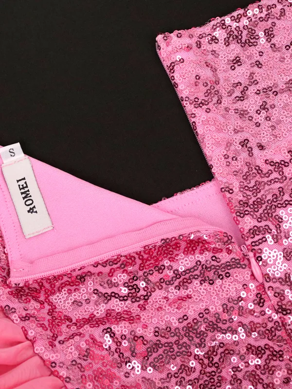 Women Pink Sequin Long Bodycon Dress