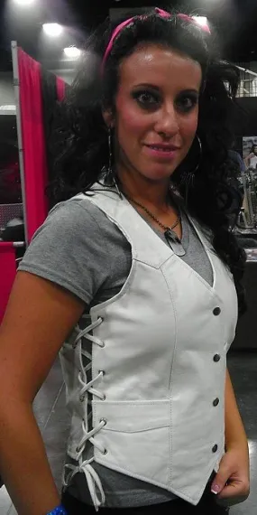 Women side strings white leather vest