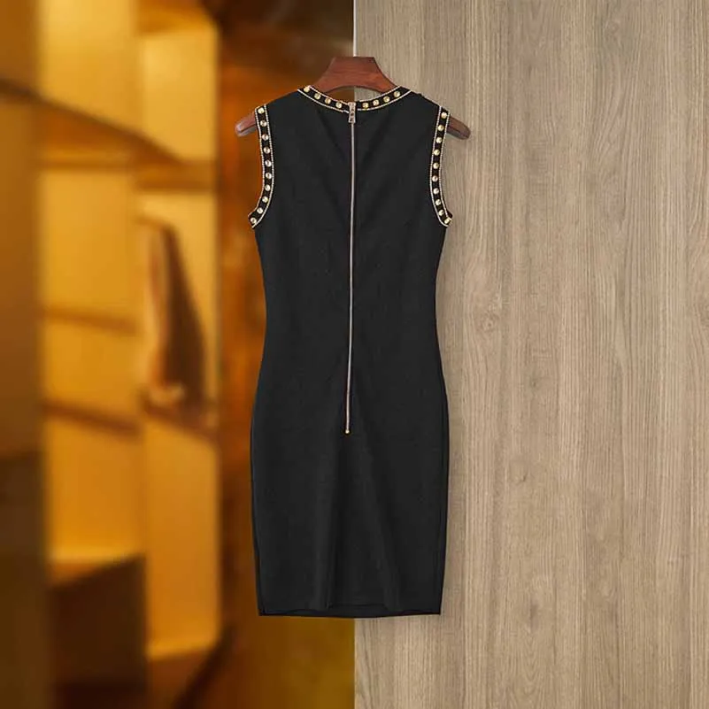 Women Sleeveless Beaded Bodycon Dress Evening Prom Gown Slim Fit Mini Dress