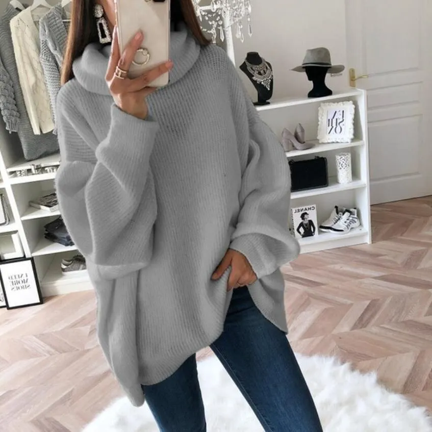 Women solid color long sleeve pullover turtleneck sweater