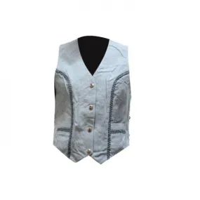 Women's Leather Biker Vest With Laces On The Side, LV221-15-DL