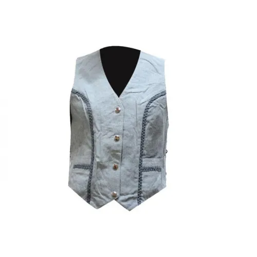 Women's Leather Biker Vest With Laces On The Side, LV221-15-DL