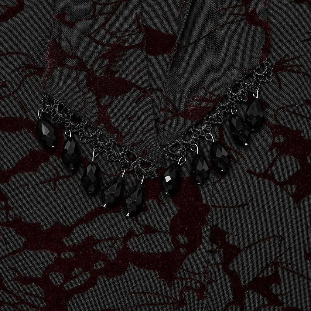 Women's Plus Size Gothic Plunging Bat Sleeved Black Red Witch Dress