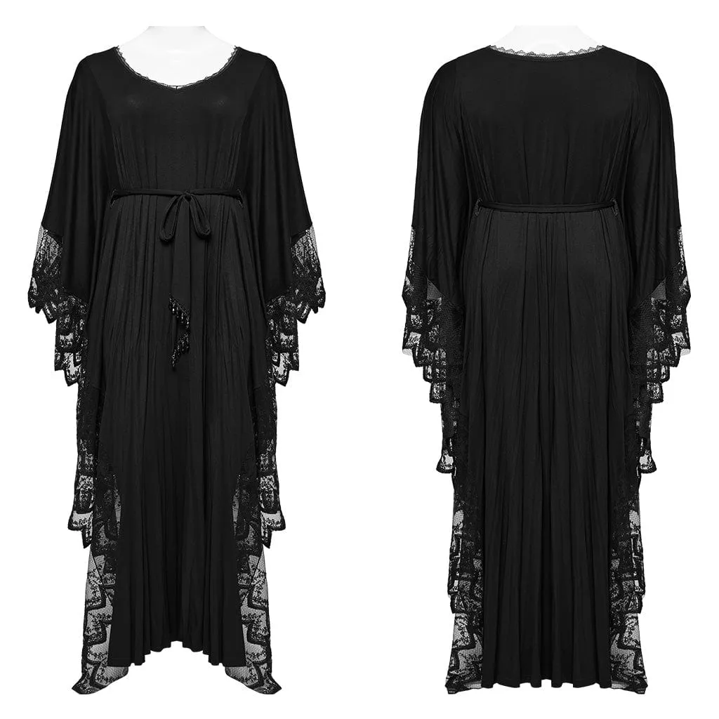Women's Plus Size Gothic Plunging Bat Sleeved Witch Dress
