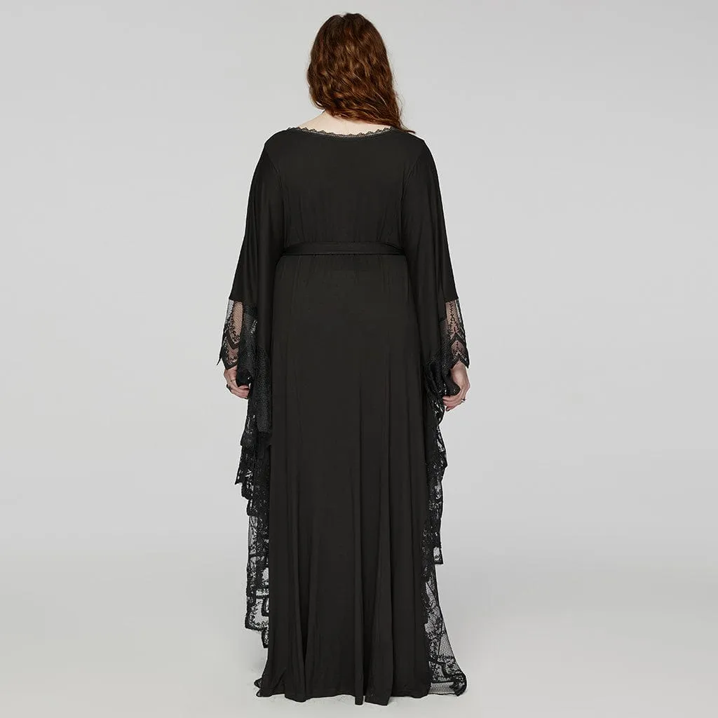 Women's Plus Size Gothic Plunging Bat Sleeved Witch Dress