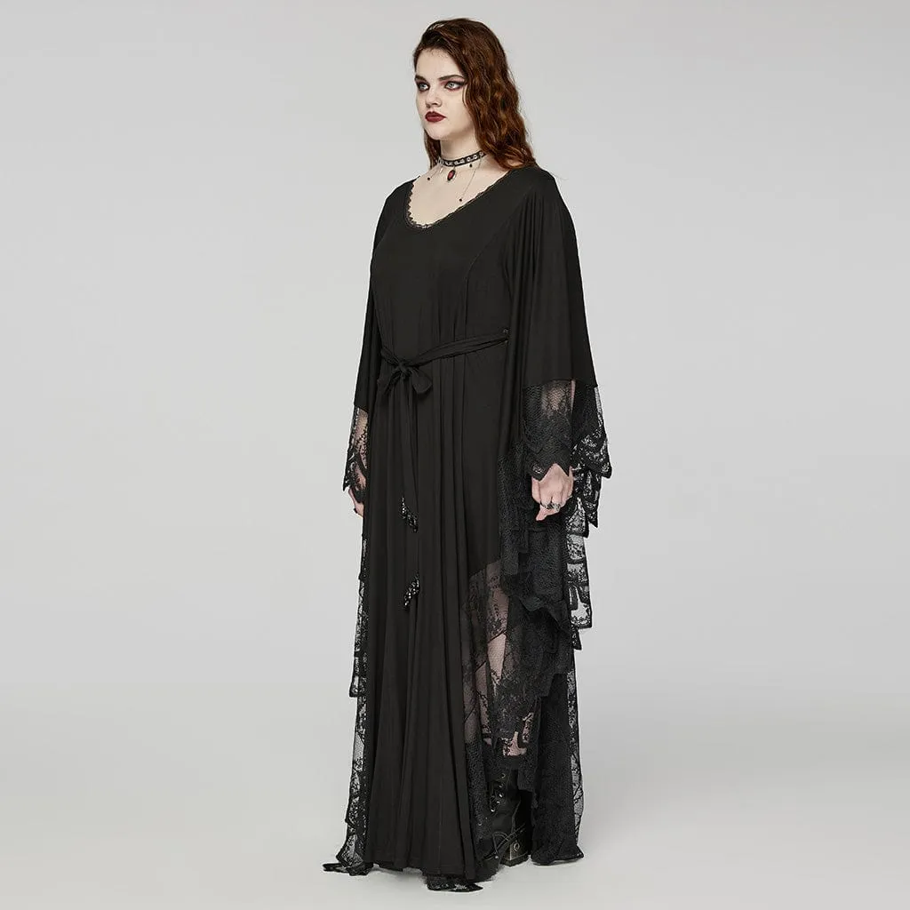 Women's Plus Size Gothic Plunging Bat Sleeved Witch Dress