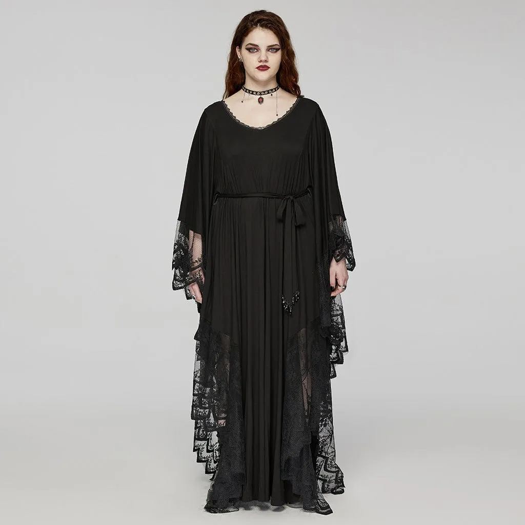 Women's Plus Size Gothic Plunging Bat Sleeved Witch Dress