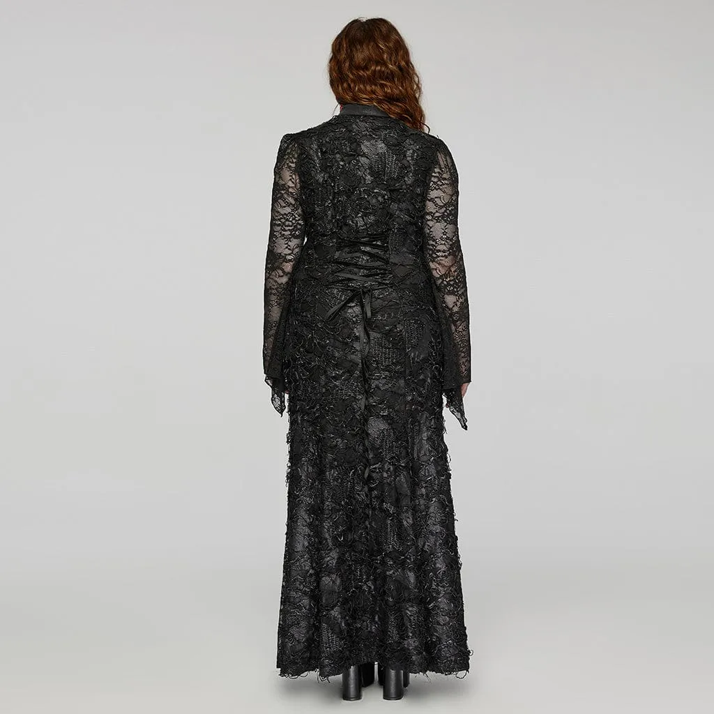 Women's Plus Size Gothic Turn-down Collar Lace Splice Gown Dress Wedding Dress