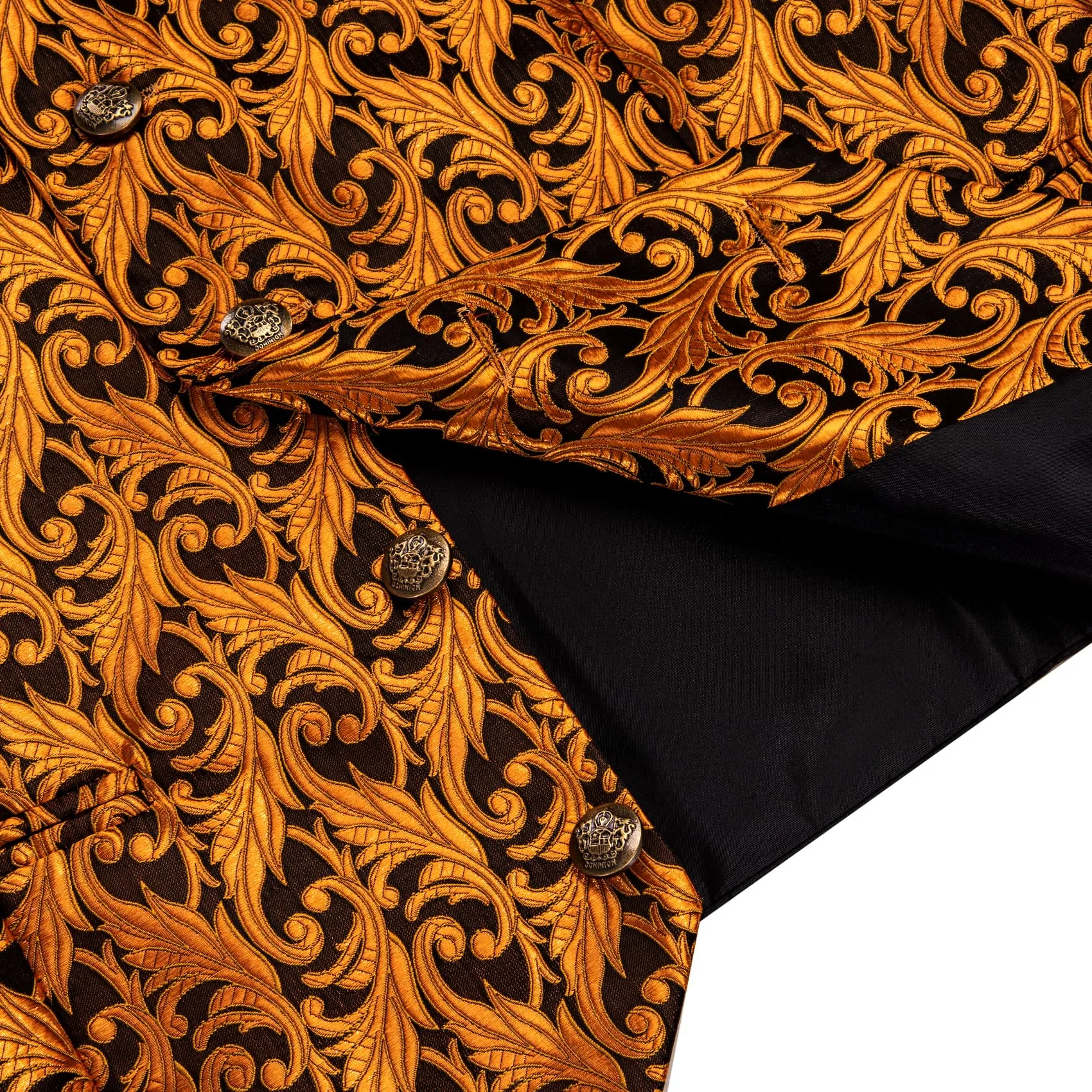 YourTies Orange Top Black Men Rust Orange Jacquard Floral V-Neck Vest Tie Set